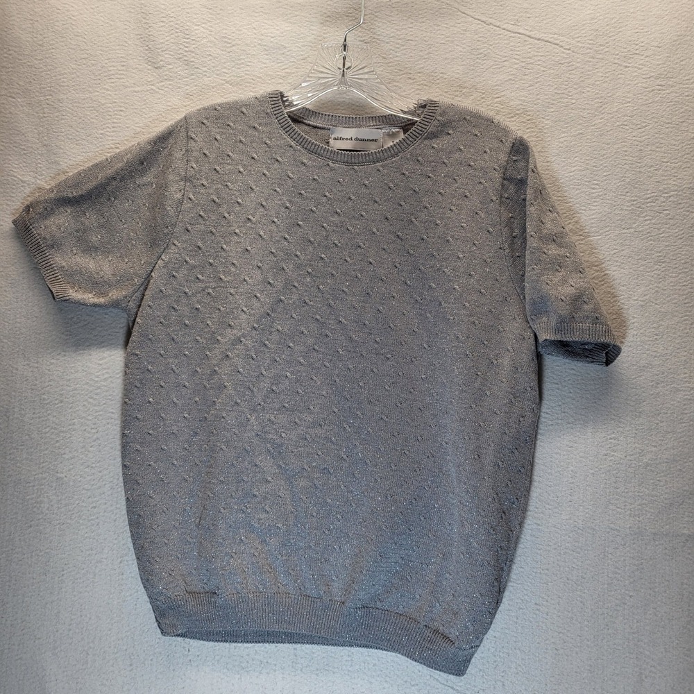 Alfred Dunner Women's Silver Knit Short Sleeve Sweater Top Size‎ M